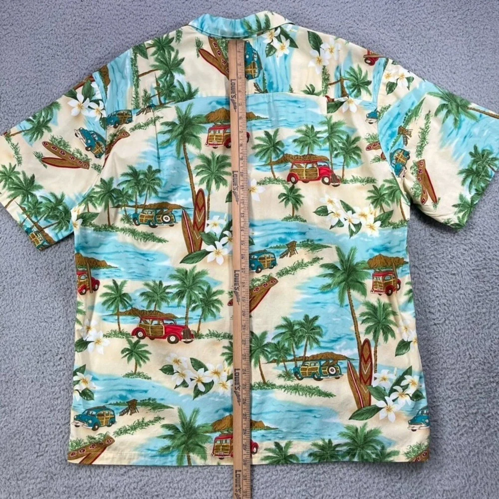 Kys Hawaiian Shirt Men XL Woody Wagon Car‎ Surf Board Tropical 100% Cotton USA